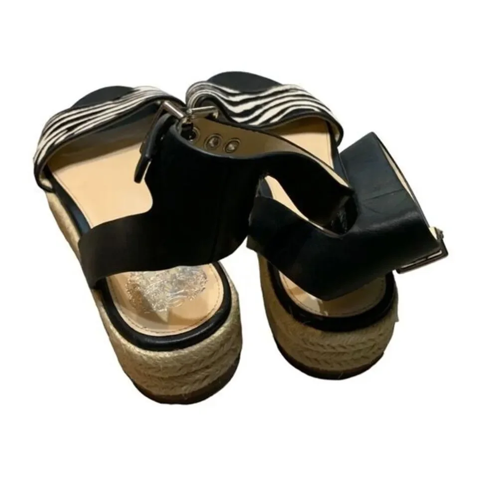 Vince Camuto Espadrille Sandals Womens 6 Black Zebra Print Platform Buckle Strap